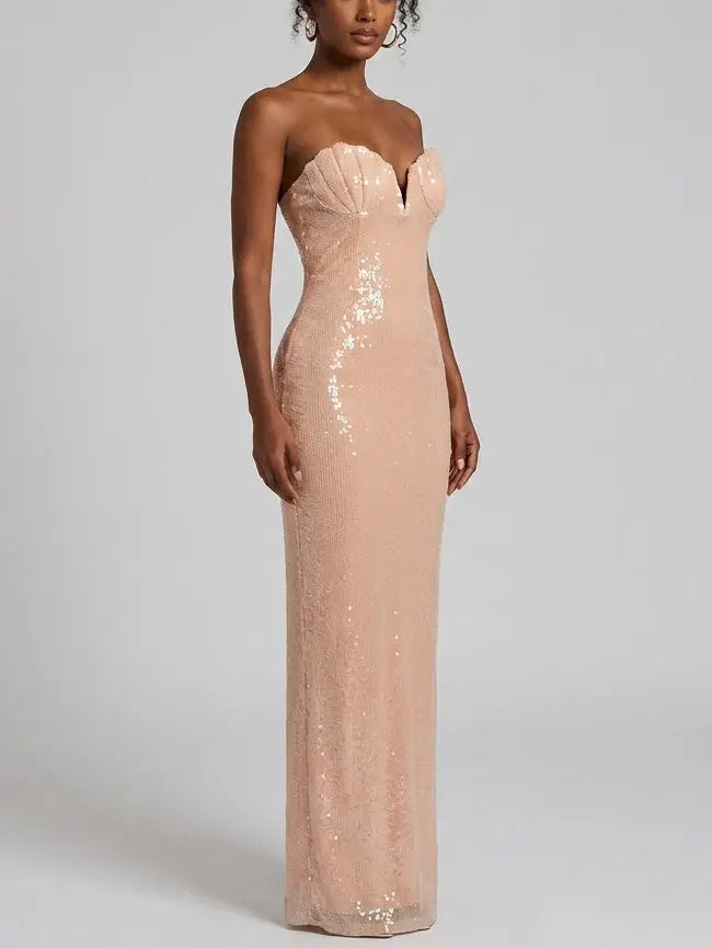 Strapless Shell Bustier Sequin Maxi Dress - Dresses