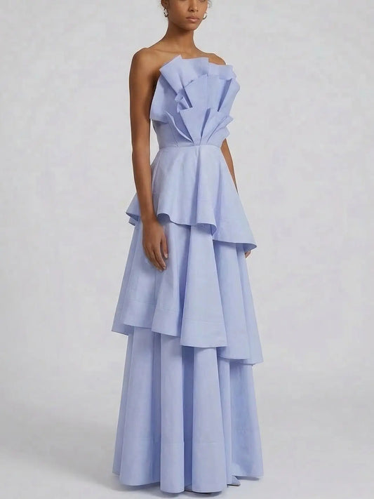 Strapless Tiered Ruffle Maxi Dress - Dresses