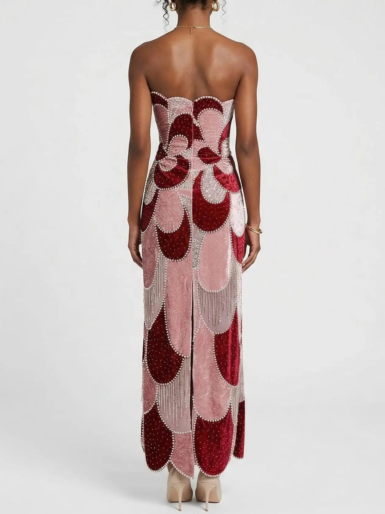 Strapless Velvet Panel Embellished Maxi Dress - Dresses