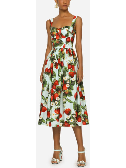 Strawberry-Print Poplin Dress - Branna Couture