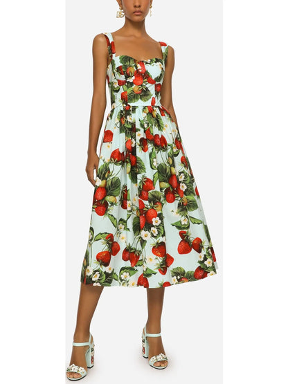 Strawberry-Print Poplin Dress - Branna Couture