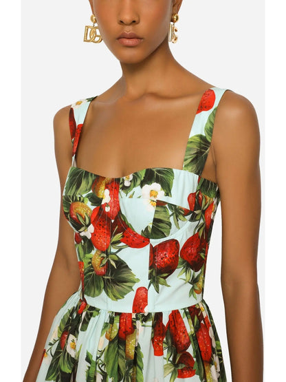 Strawberry-Print Poplin Dress - Branna Couture