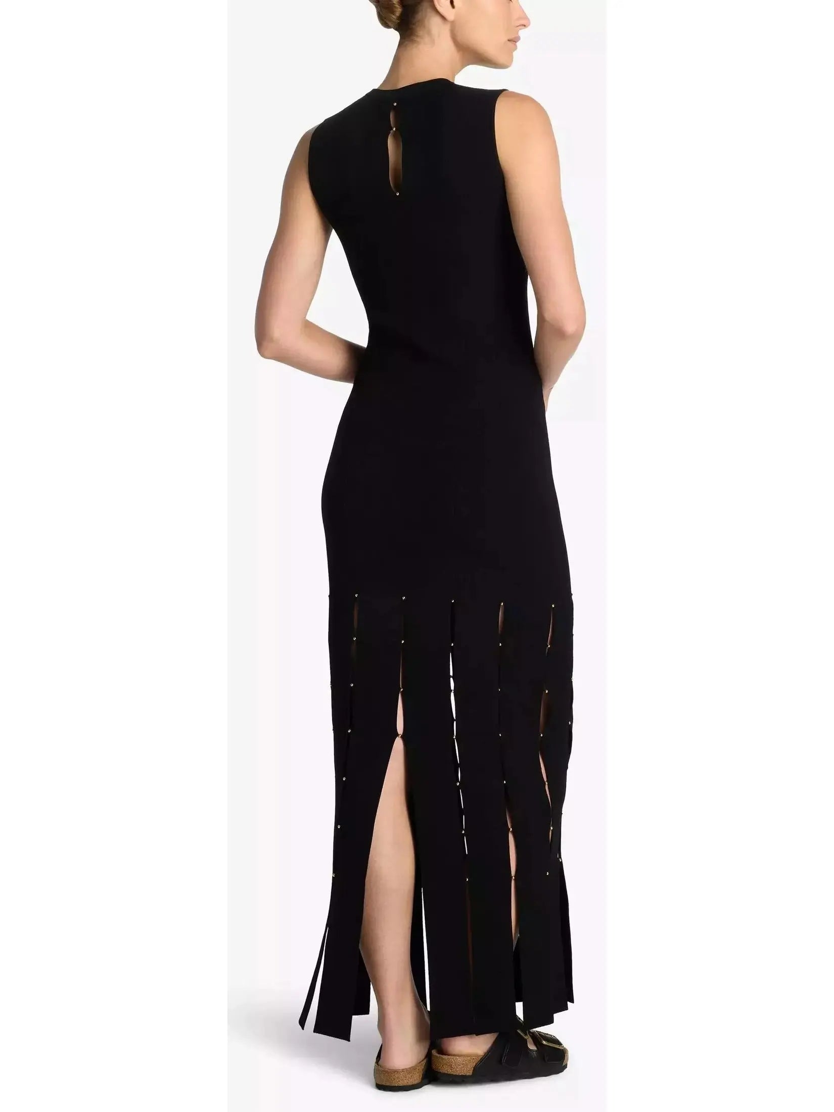 Stretch Knit Slit Gown, Black - Branna Couture