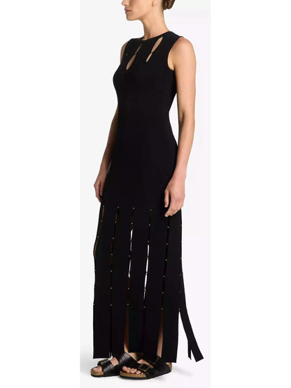 Stretch Knit Slit Gown, Black - Branna Couture