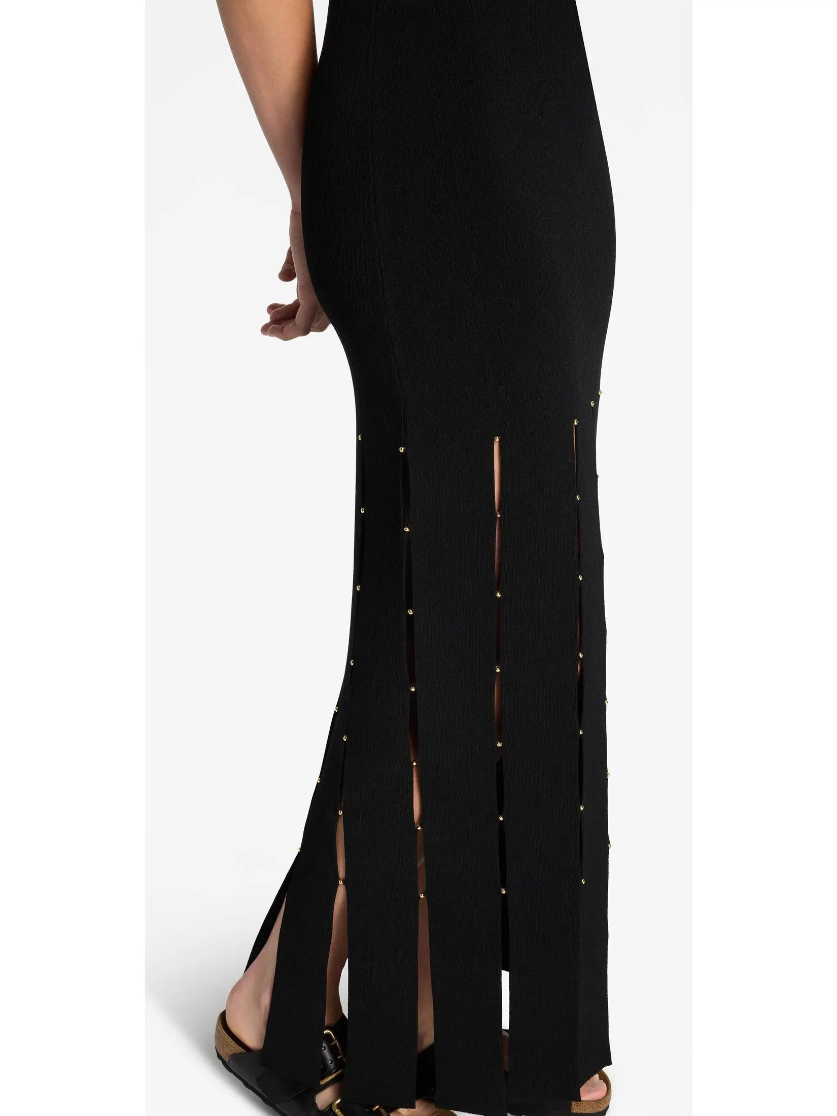 Stretch Knit Slit Gown, Black - Branna Couture