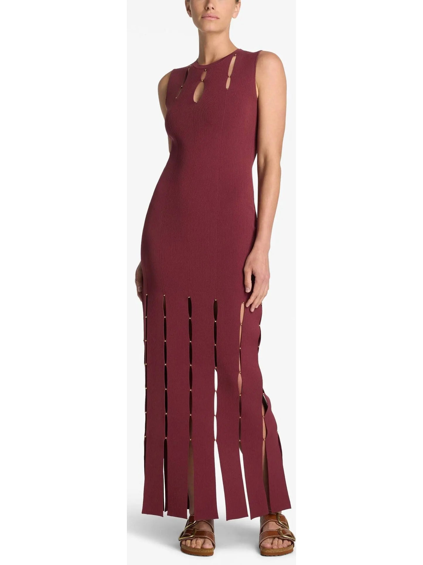 Stretch Knit Slit Gown, Cranberry - Branna Couture