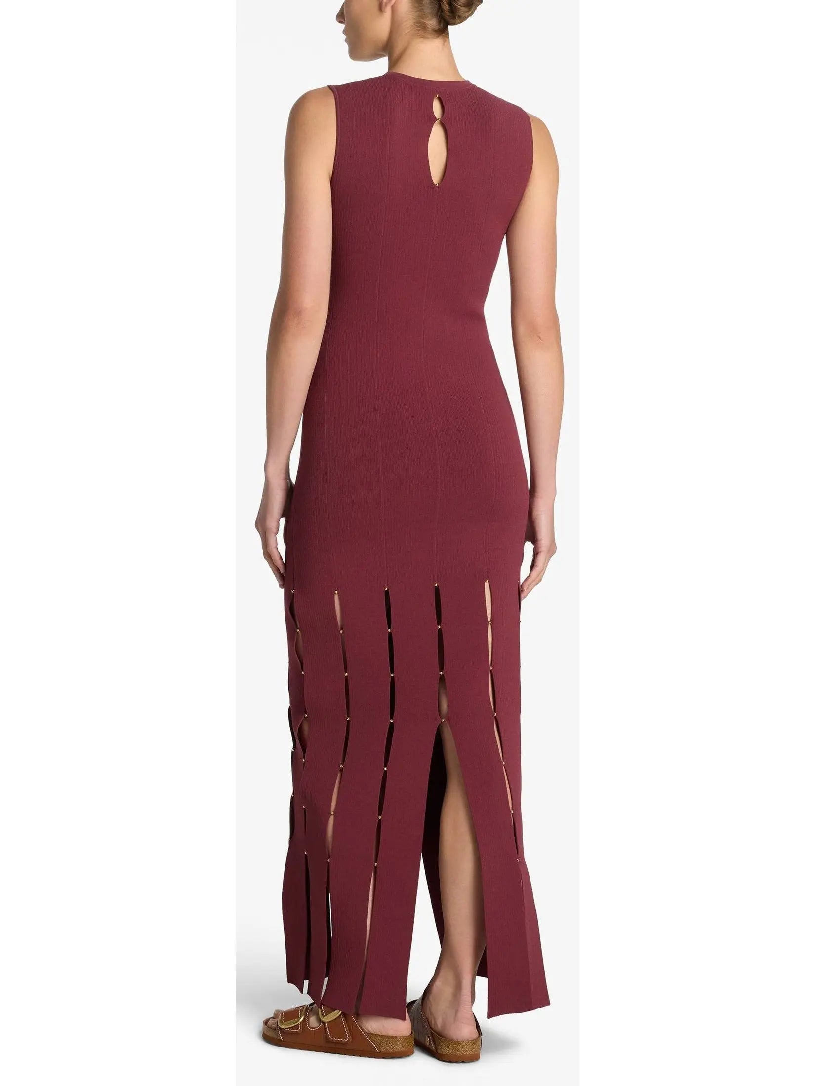 Stretch Knit Slit Gown, Cranberry - Branna Couture