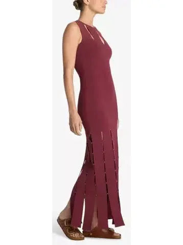 Stretch Knit Slit Gown, Cranberry - Branna Couture