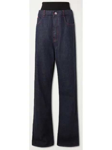 Stretch Knit-Trimmed Denim Jeans - Branna Couture