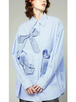 Striped Bow-Embellished Oversized Shirt - Branna Couture