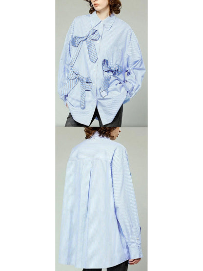 Striped Bow-Embellished Oversized Shirt - Branna Couture