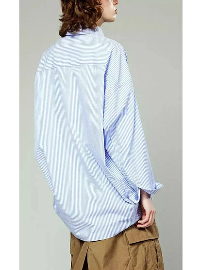 Striped Bow-Embellished Oversized Shirt - Branna Couture