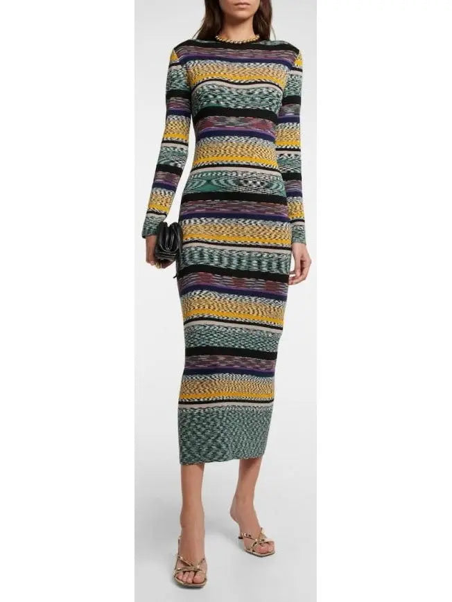 Striped Crewneck Knit Dress - Branna Couture