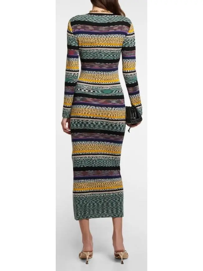 Striped Crewneck Knit Dress - Branna Couture