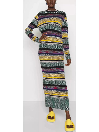 Striped Crewneck Knit Dress - Branna Couture