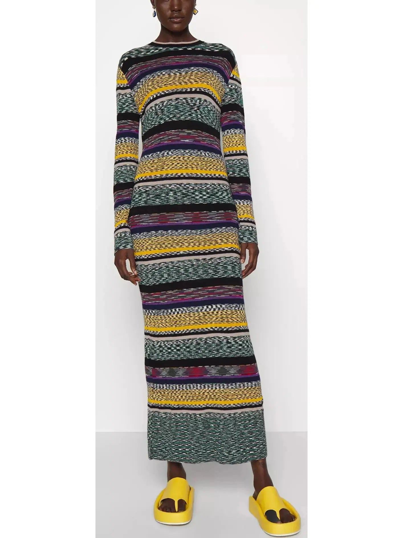 Striped Crewneck Knit Dress - Branna Couture