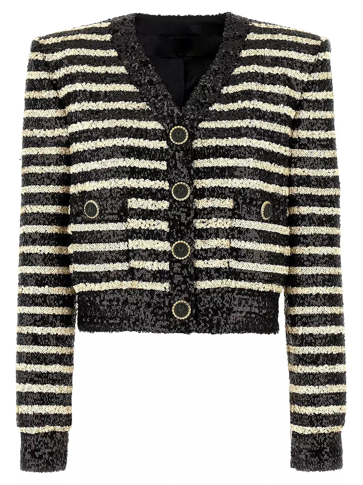 Striped Sequin-Embellished Cropped Cardigan Branna Couture