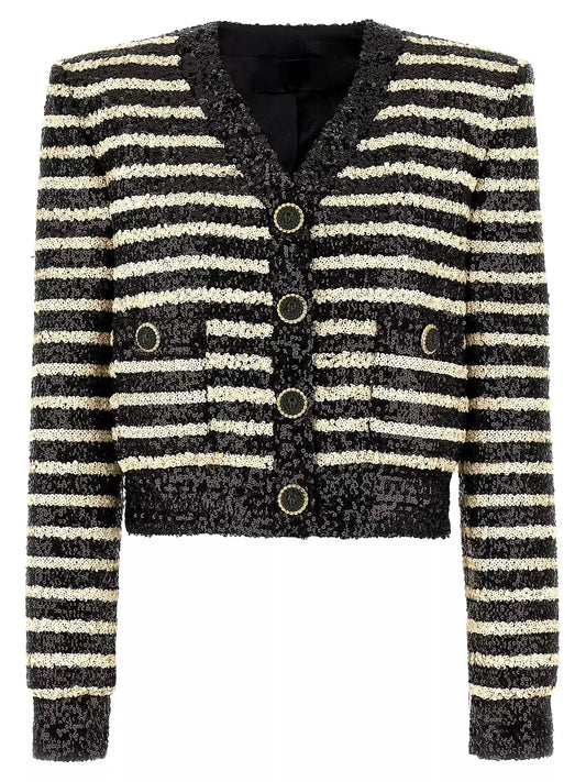 Striped Sequin-Embellished Cropped Cardigan Branna Couture