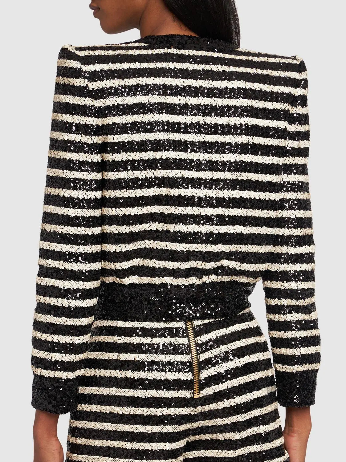 Striped Sequin-Embellished Cropped Cardigan Branna Couture