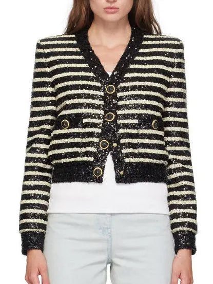 Striped Sequin-Embellished Cropped Cardigan Branna Couture