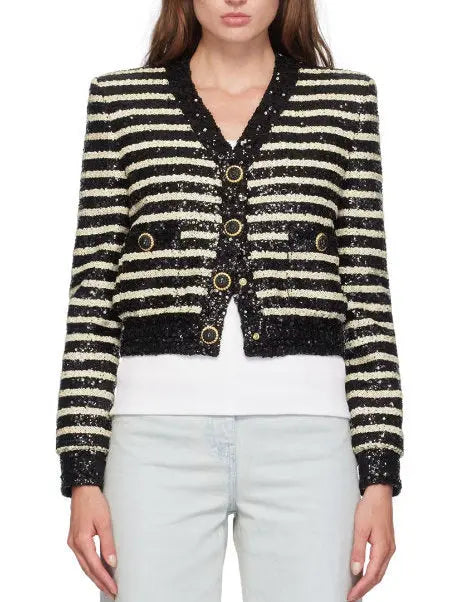 Striped Sequin-Embellished Cropped Cardigan Branna Couture