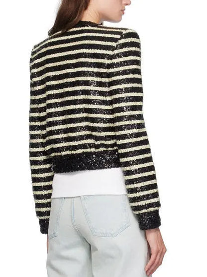 Striped Sequin-Embellished Cropped Cardigan Branna Couture