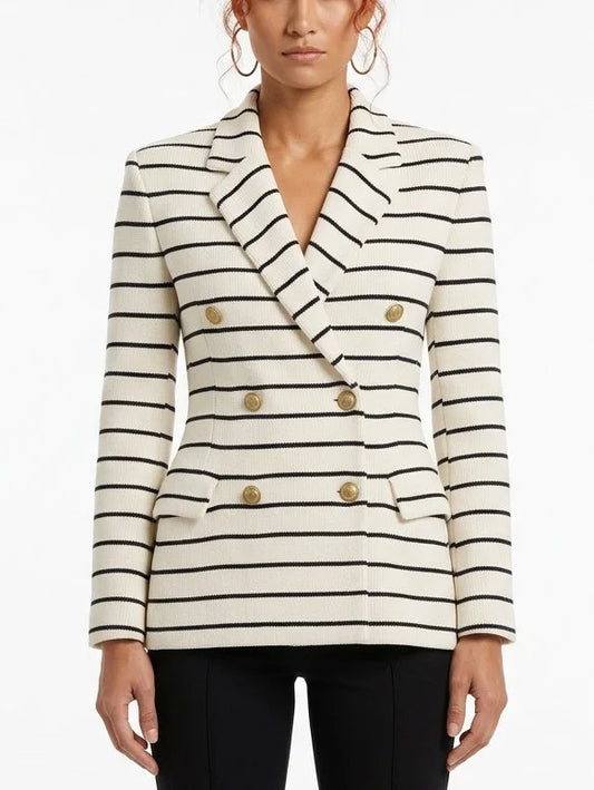 Striped Double-Breasted Knit Blazer - Small - Jackets