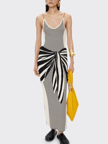 Striped Illusion Chain Strap Tank Dress Small Dresses