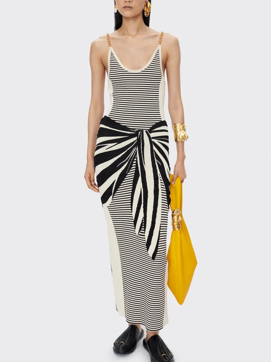 Striped Illusion Chain Strap Tank Dress Small Dresses