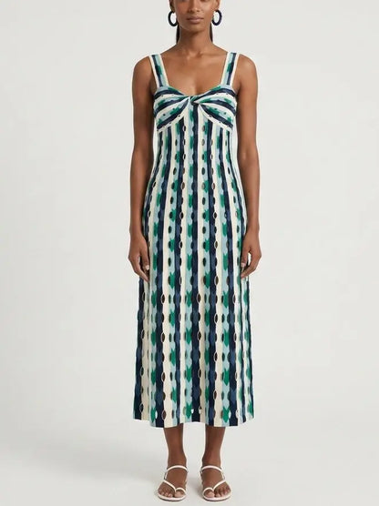 Striped Twist Front Cutout Paneled Knit Dress - S - Dresses