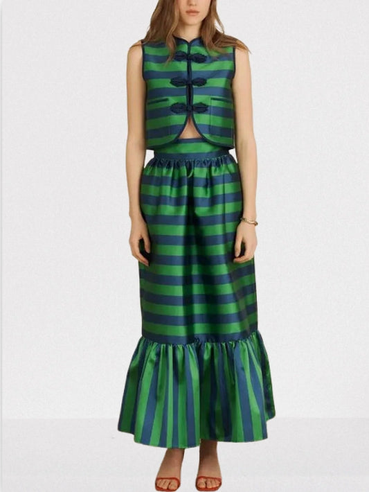 Striped Vest-Top and Matching Skirt Set - S - Suits & Sets
