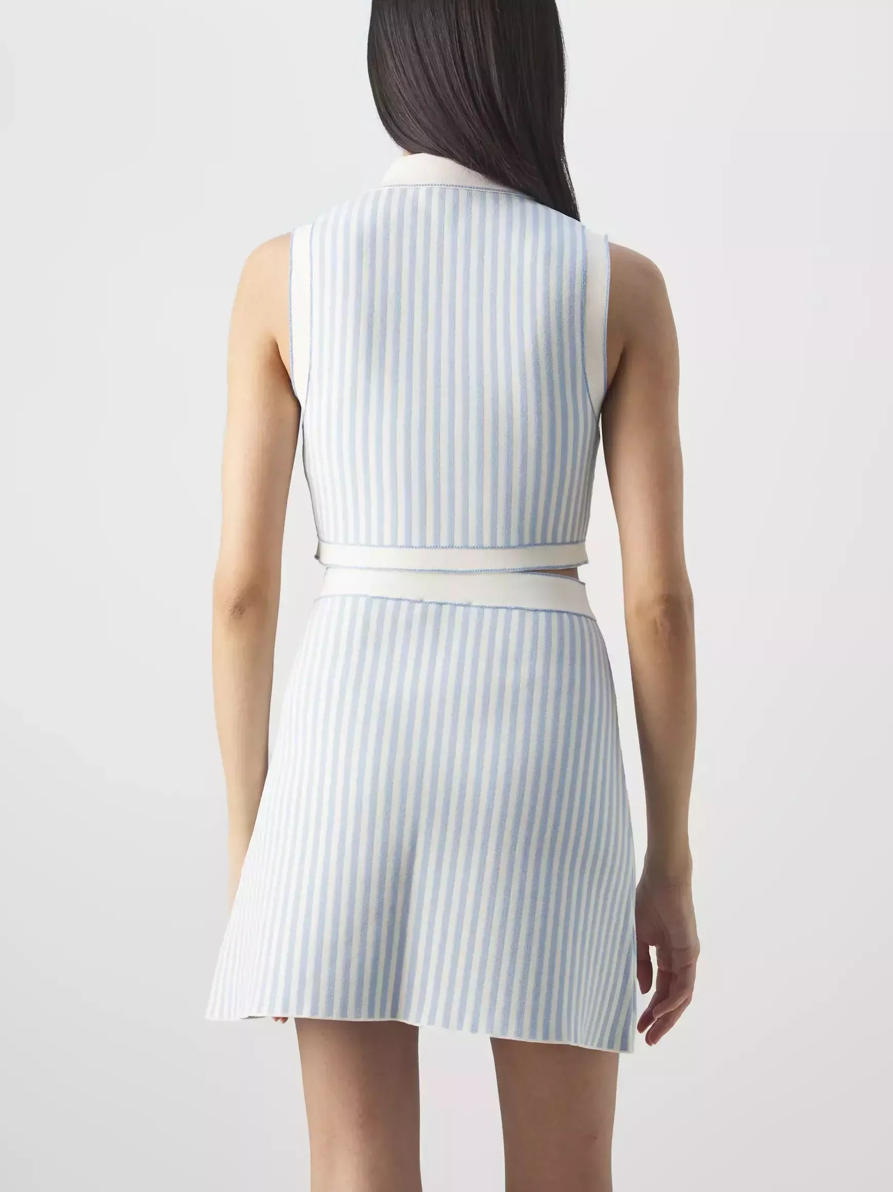 Striped Cropped Knit Sleeveless Top and Skirt Set - Suits & Sets
