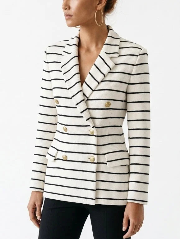 Striped Double-Breasted Knit Blazer - Jackets