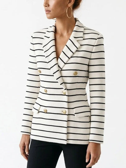 Striped Double-Breasted Knit Blazer - Jackets