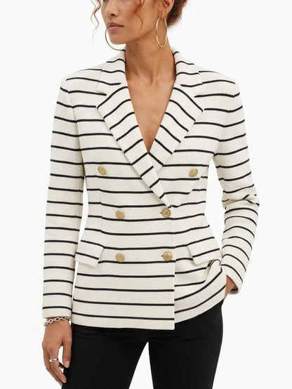 Striped Double-Breasted Knit Blazer - Jackets