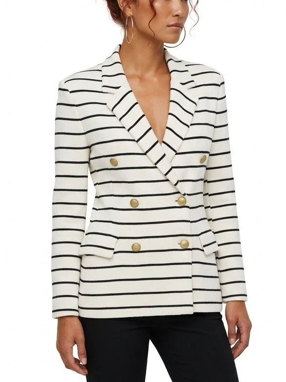 Striped Double-Breasted Knit Blazer - Jackets