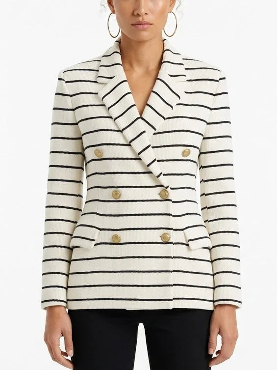 Striped Double-Breasted Knit Blazer - Jackets
