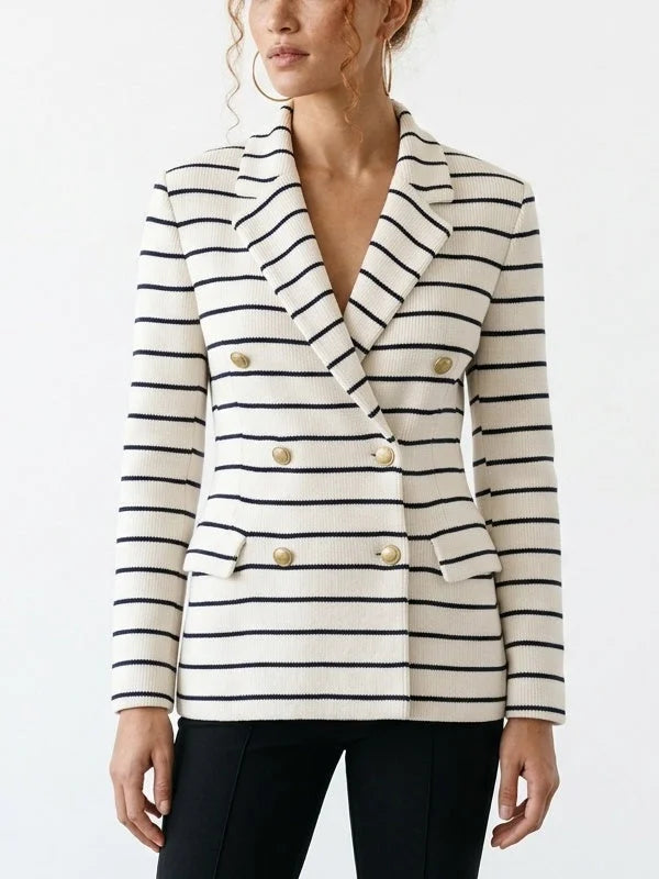 Striped Double-Breasted Knit Blazer - Jackets