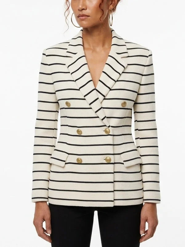 Striped Double-Breasted Knit Blazer - Jackets