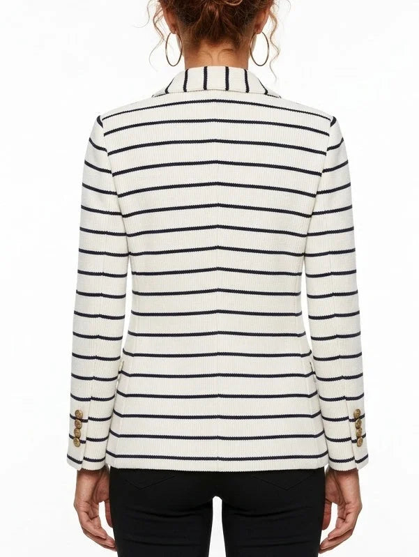 Striped Double-Breasted Knit Blazer - Jackets