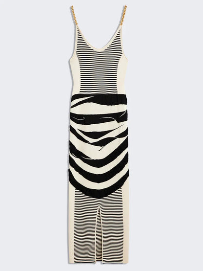 Striped Illusion Chain Strap Tank Dress Dresses