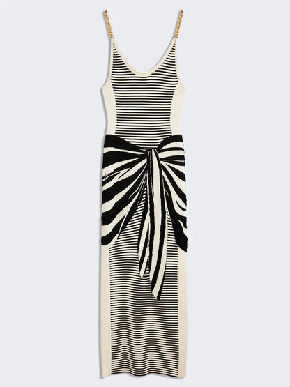 Striped Illusion Chain Strap Tank Dress Dresses