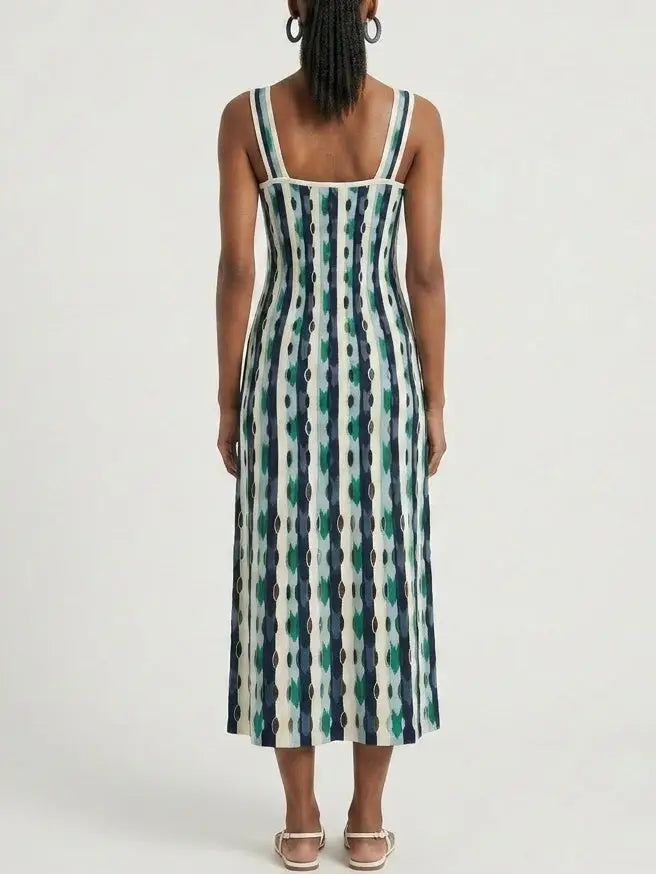 Striped Twist Front Cutout Paneled Knit Dress - Dresses