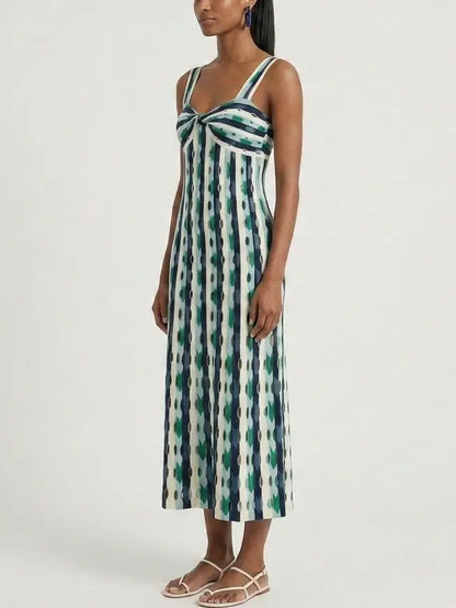 Striped Twist Front Cutout Paneled Knit Dress - Dresses