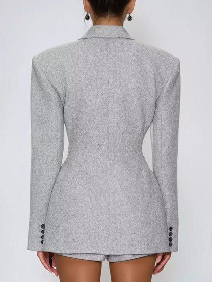 Structured-Shoulder Fitted-Waist Blazer - Jackets