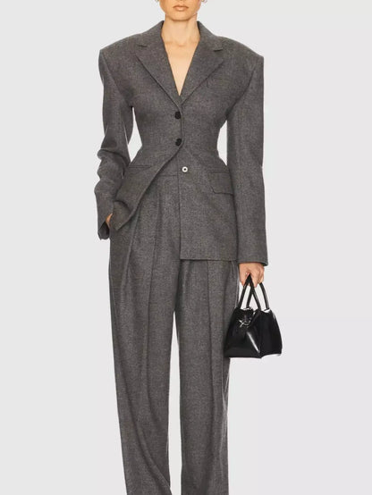 Structured-Shoulder Fitted-Waist Blazer - Jackets