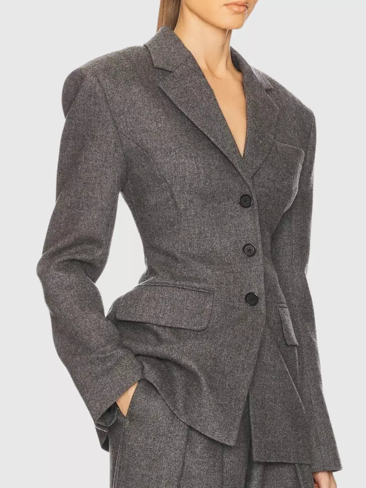Structured-Shoulder Fitted-Waist Blazer - Jackets