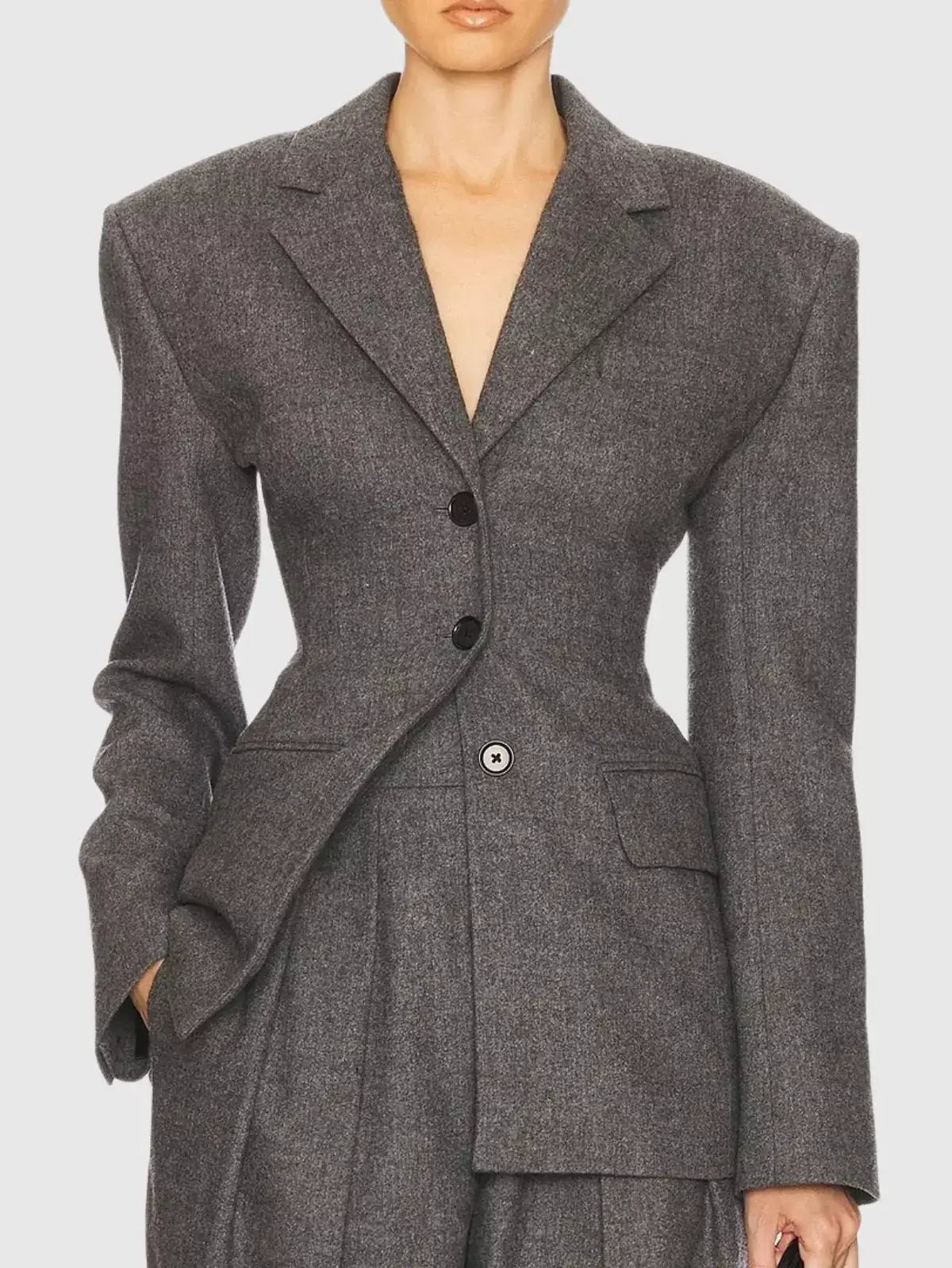Structured-Shoulder Fitted-Waist Blazer - Small / Grey - Jackets