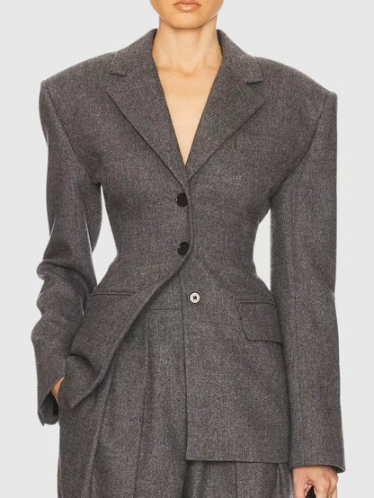 Structured-Shoulder Fitted-Waist Blazer - Small / Grey - Jackets