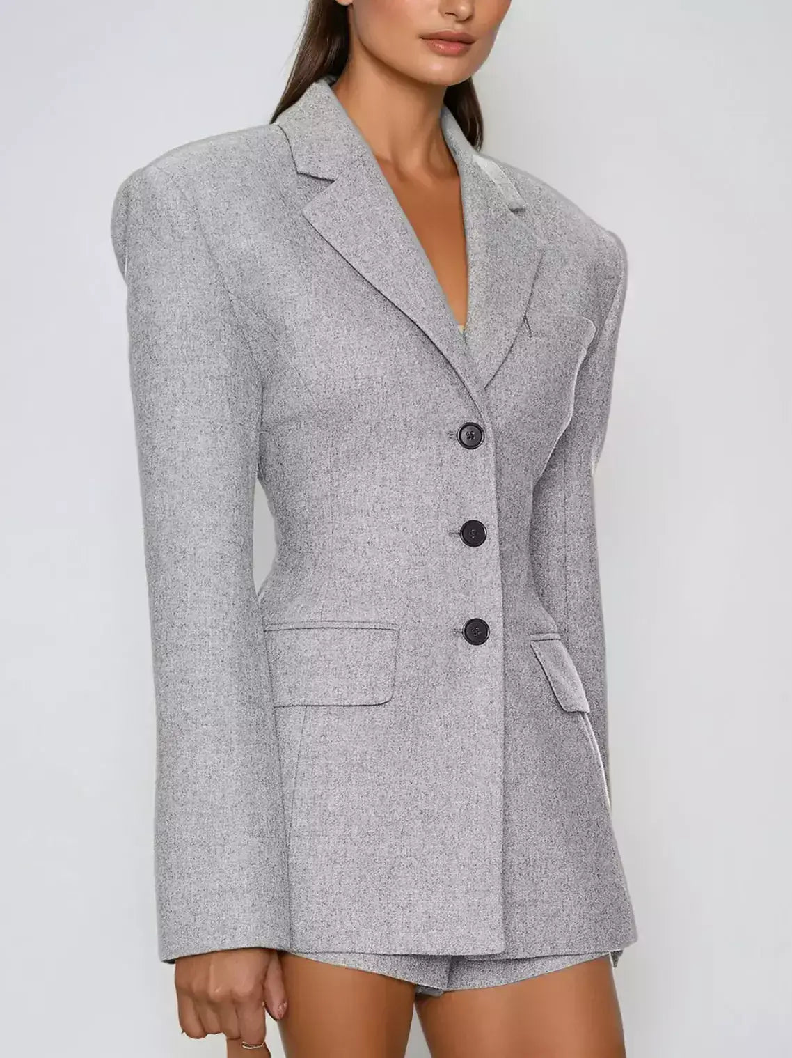 Structured-Shoulder Fitted-Waist Blazer - Jackets